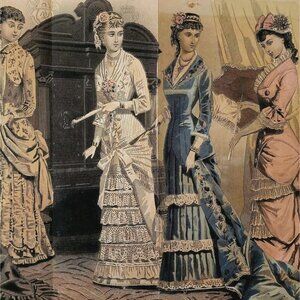 1881 At The Home Hand Colored Engraving Victorian Women's Fashion Paris DWQQ21